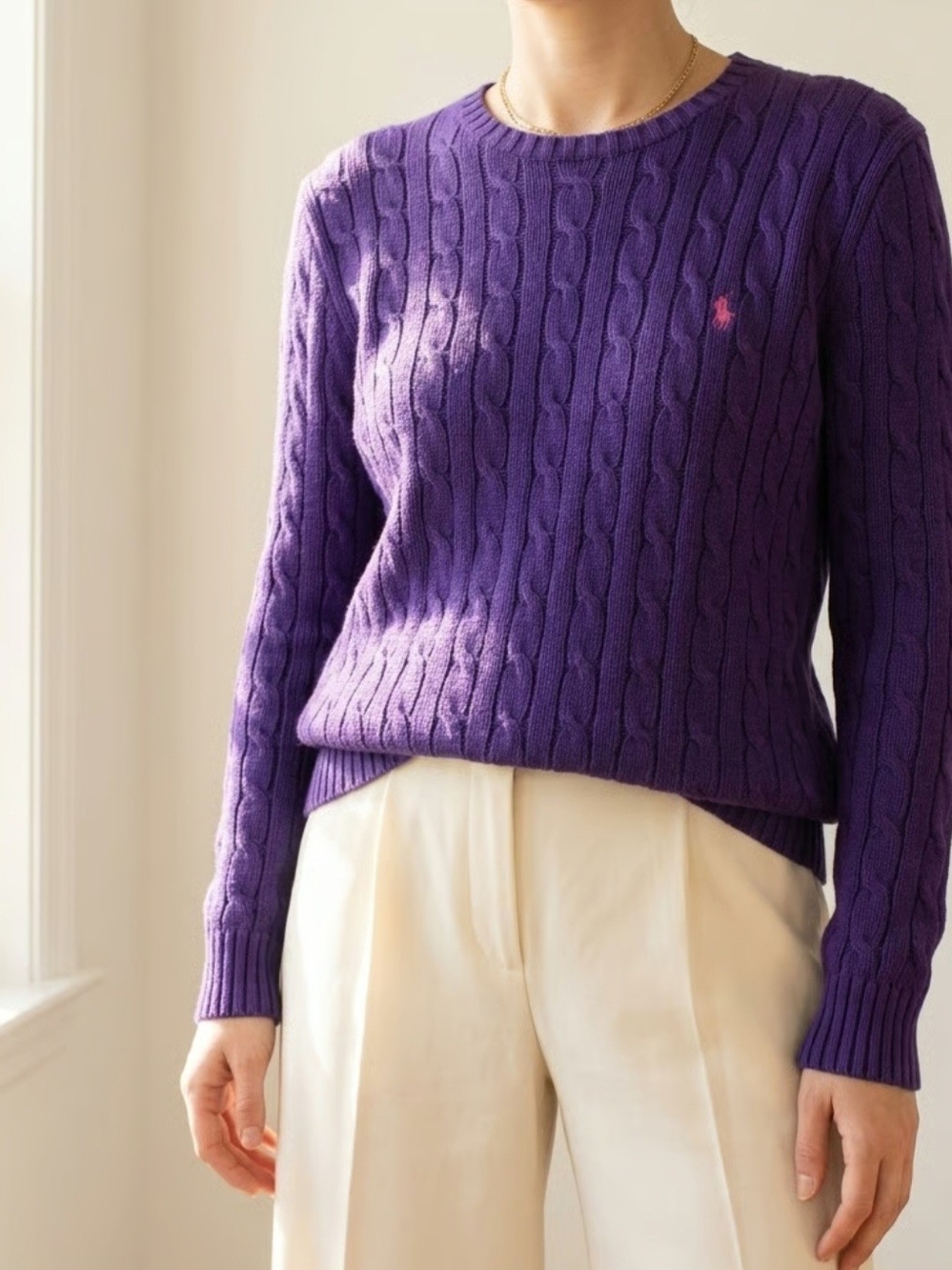 Polo by Ralph Lauren Violet Cable-Knit Crewneck Sweater